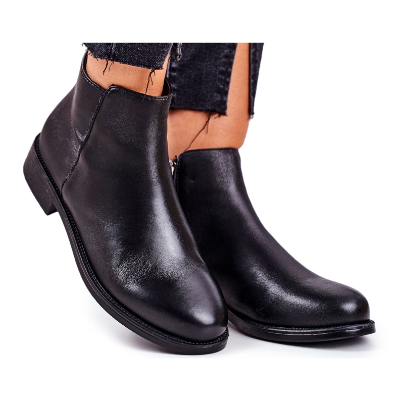 S.Barski Damen Stiefel Warme Chelsea Boots Flacher Absatz Leder Schwarz Fernir