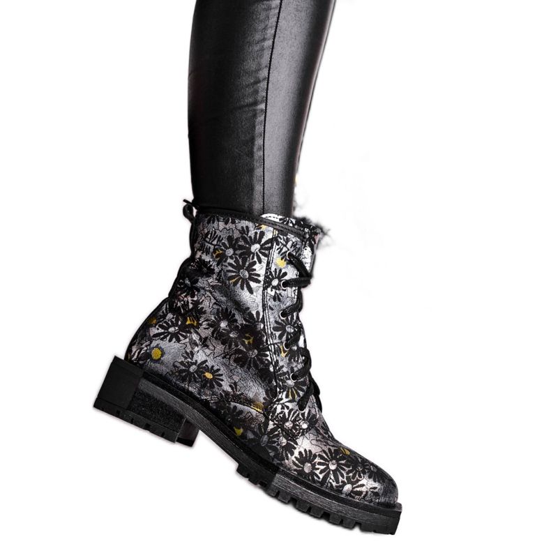 Damenstiefel Leder Maciejka Blumen 04869-38 schwarz mehrfarbig
