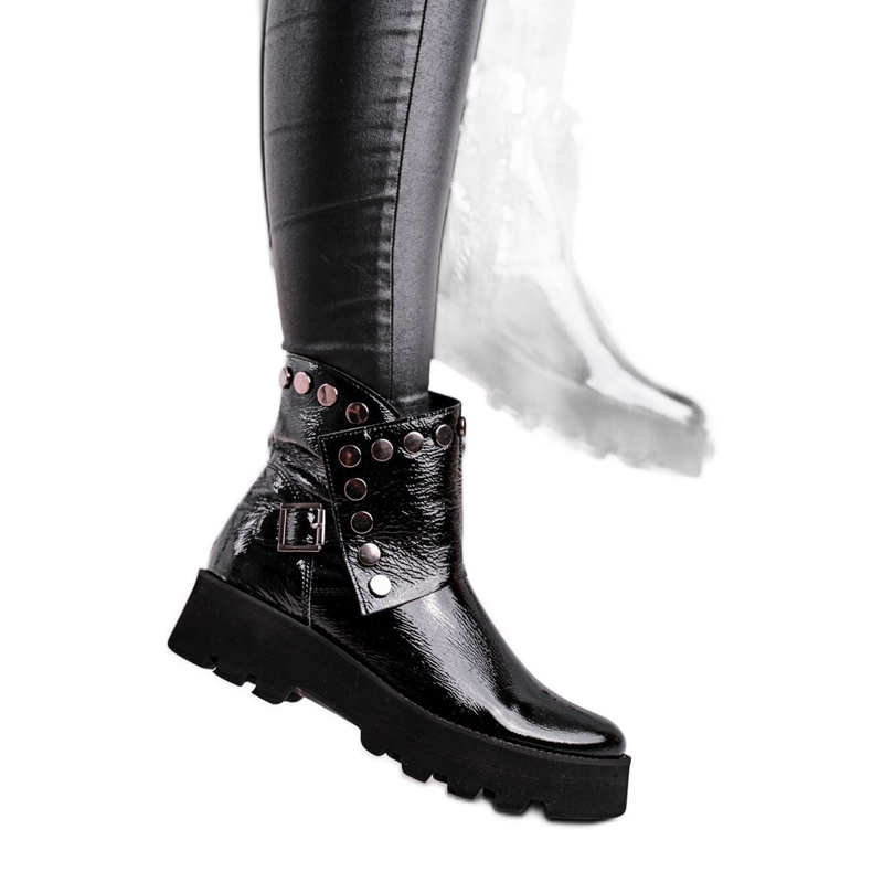 Damenstiefel aus Lackleder Schwarz Exquisite 1199