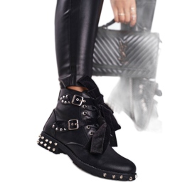 SEA Damen Stiefeletten Nieten Spikes Schwarz Magnet