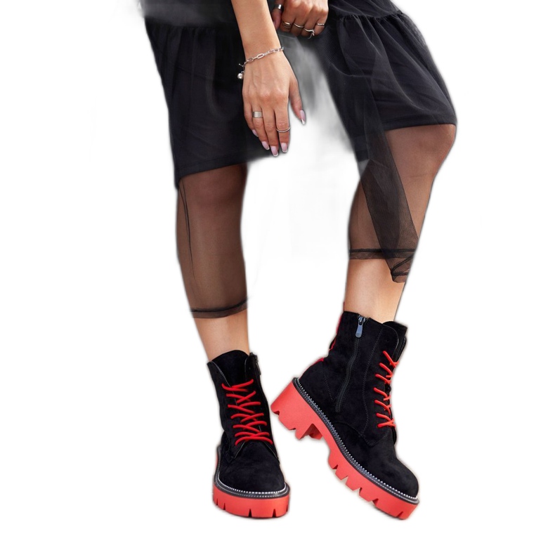 PS1 Damenstiefel Schwarz Rot Wildleder Malawi