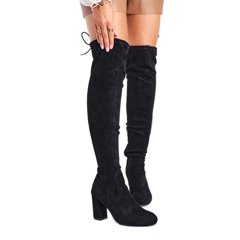 Mulanka Wildlederstiefel für Damen mit Absatz Schwarz Highso