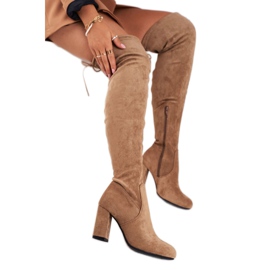 Mulanka Wildlederstiefel für Damen mit Absatz Beige Highso