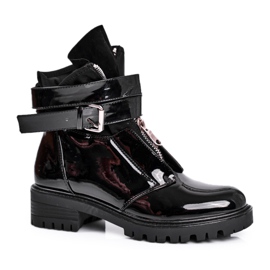 SEA Damenstiefel mit Riemen Lackiert Schwarz Joyce