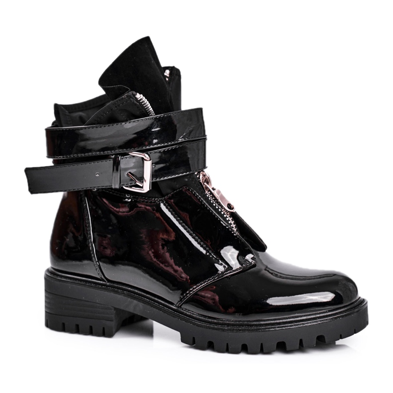 SEA Damenstiefel mit Riemen Lackiert Schwarz Joyce