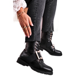 Happy Su Schwarze Damenstiefel mit goldener Schnalle