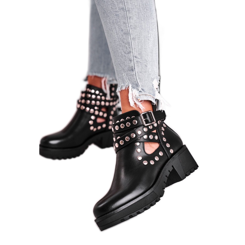 Damenstiefel mit Nieten Grunge Schwarz Heavenly