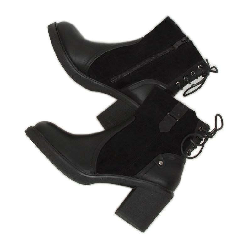 Schwarze Stiefel mit breiten Absätzen H8116 Schwarz