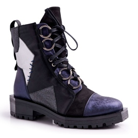 Damenstiefel Leder Maciejka Marineblau 04184-17 / 00-3 navy blau