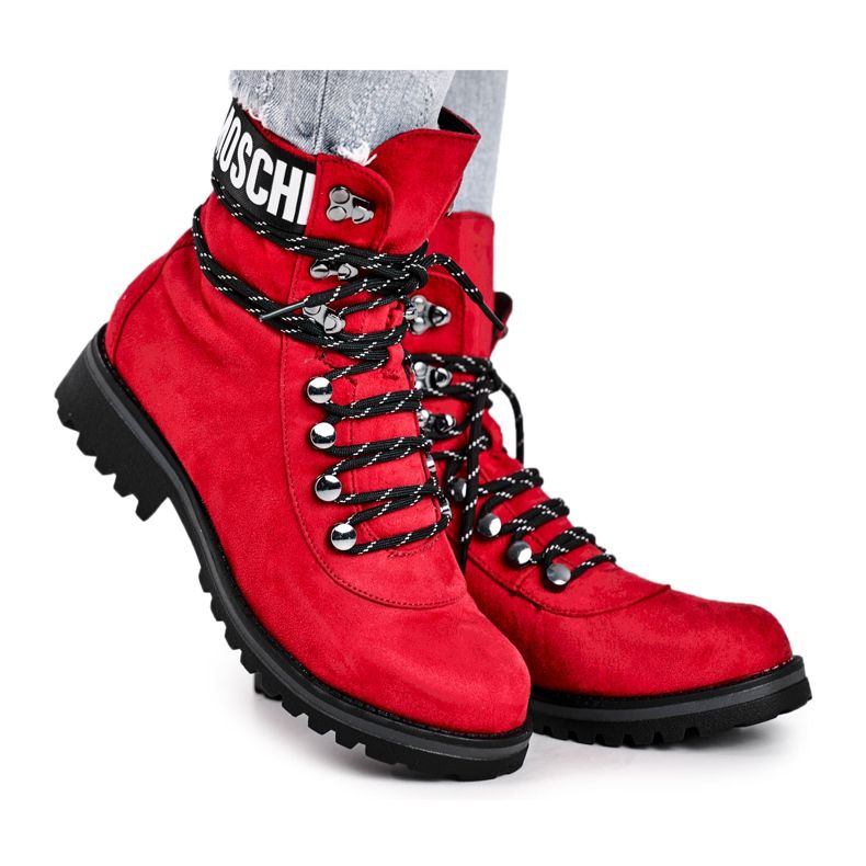 EVE Damenstiefel mit flachem Absatz und Reißverschluss Rot Popsi