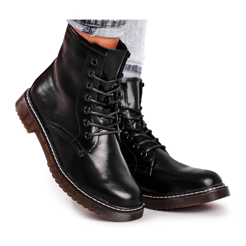 EVE Marita Schwarze Stiefel Damen Trappers Glany
