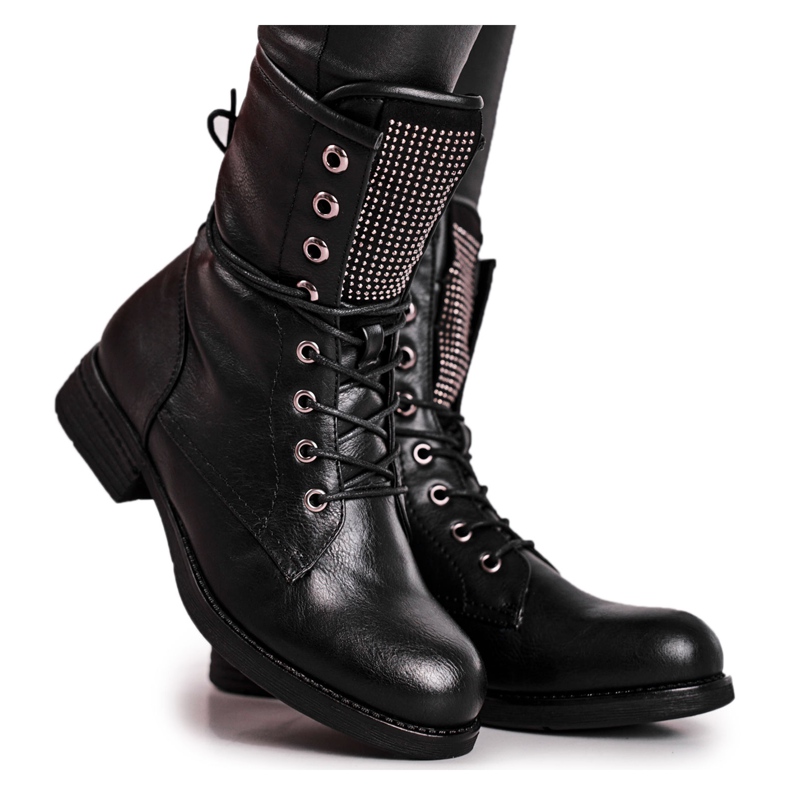 Damenstiefel Warm Workers Mit Cubic Zirkonia Schwarz Seven Days