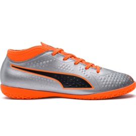 Puma One 4 Syn It Junior Fußballschuhe grau-orange 104783 01 mehrfarbig silber-