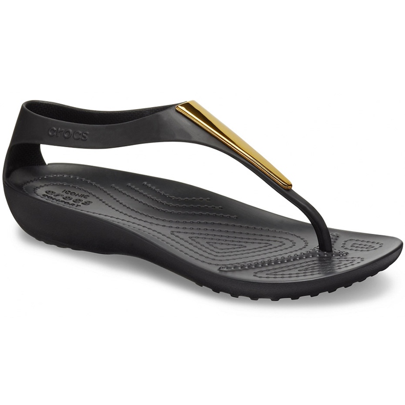 Crocs Damen Sandalen Serena Metallic Bar Fp W schwarz und gold 206420 751 golden