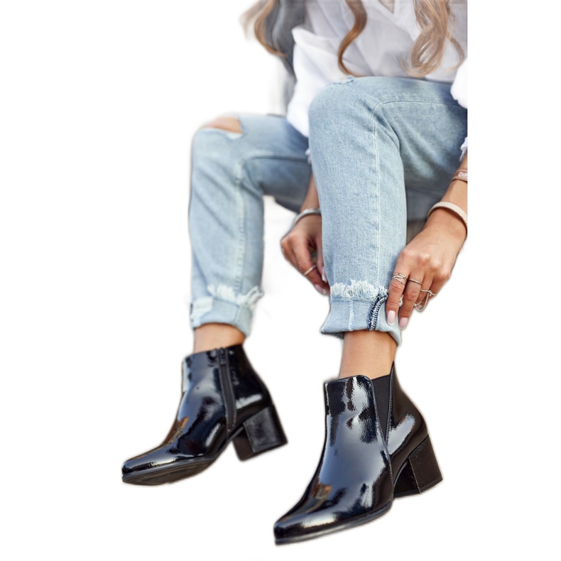 Damen Stiefel Sergio Leone Lackierte Chelsea Boots Schwarz BT621