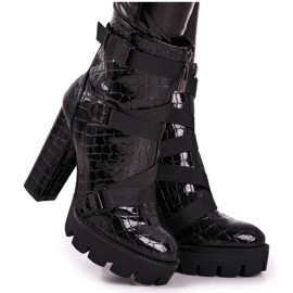 FE1 Damenstiefel mit hohem Absatz Schwarz Hortego