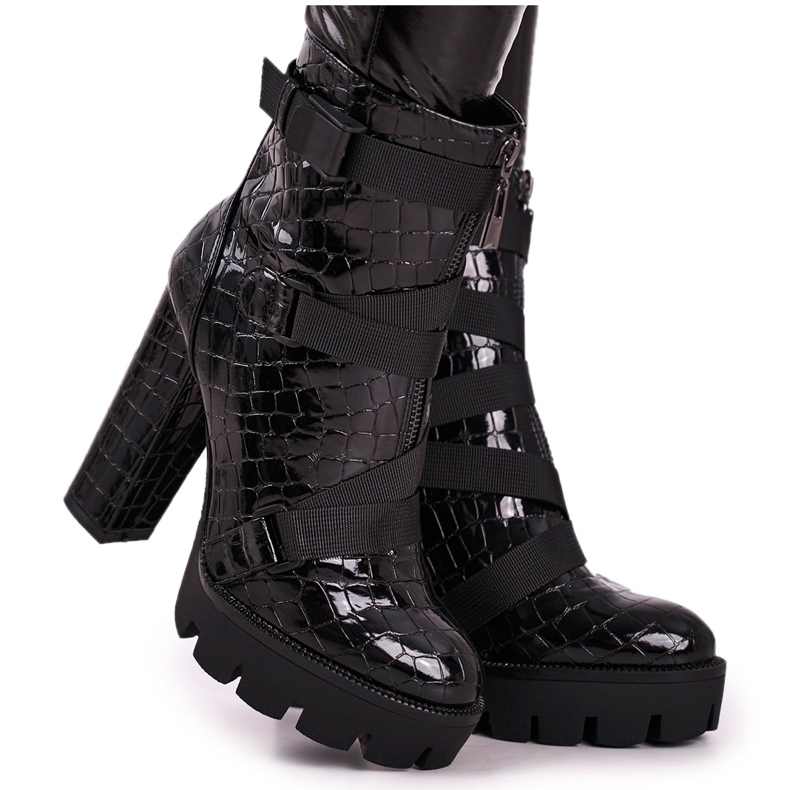 FE1 Damenstiefel mit hohem Absatz Schwarz Hortego