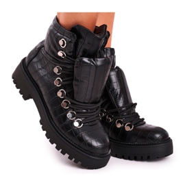 BUGO Flache Damenstiefel mit Zunge Schwarz Passa