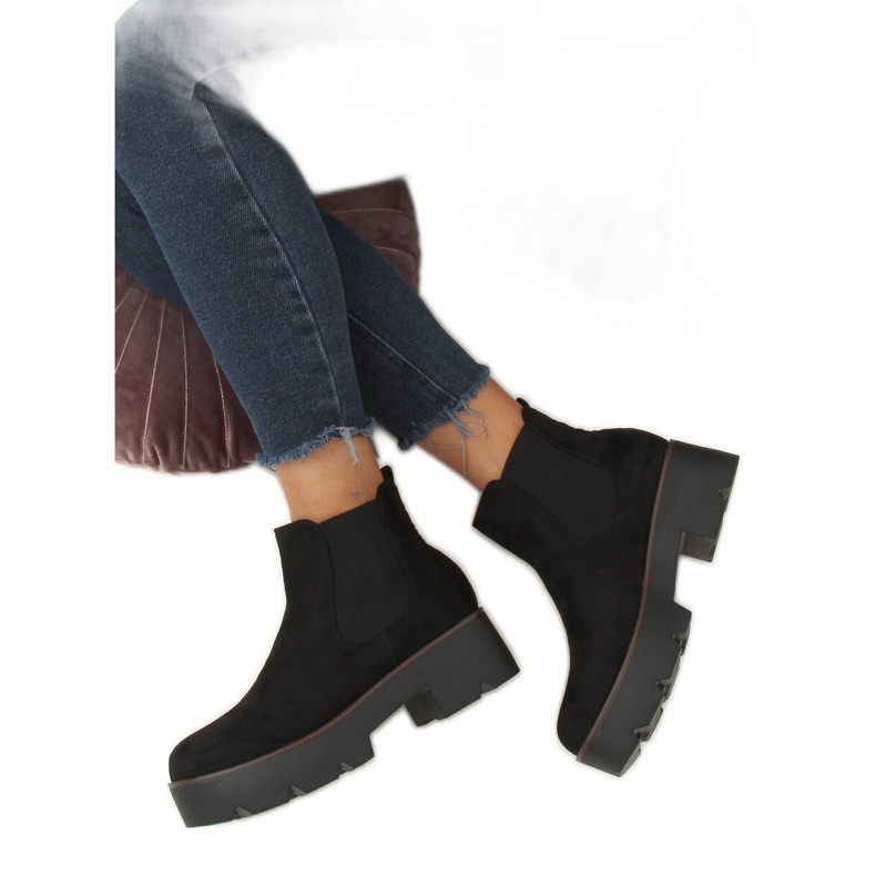 Schwarze Chelsea Boots mit hoher Sohle schwarz 8B987 Black