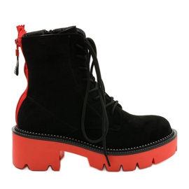 Ankle Boots mit Schnürung aus Veloursleder in Schwarz orange