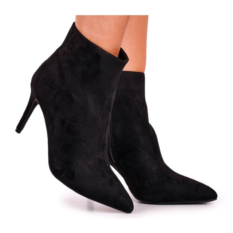 FB1 Damenstiefel mit hohem Absatz Wildleder Schwarz Beneco