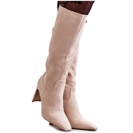 FRGIV Kniehohe Stiefel für Damen Beige Truly Love