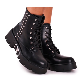 FG2 Damenstiefel mit Nieten auf der Grunge Black Hard Rock Platform schwarz