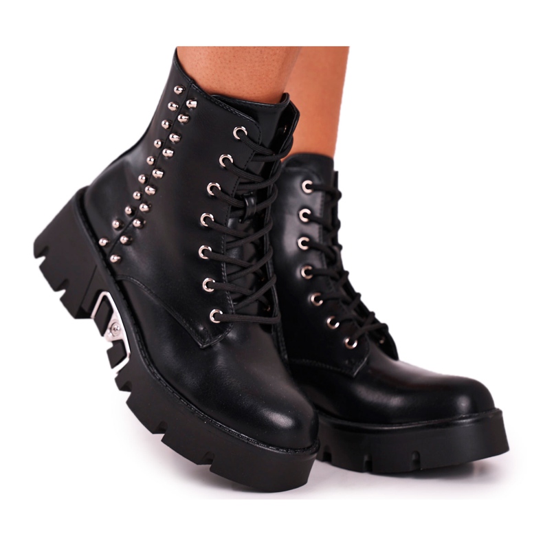 FG2 Damenstiefel mit Nieten auf der Grunge Black Hard Rock Platform schwarz