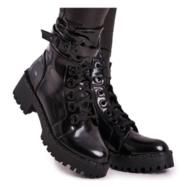 FRGIV Lackierte schwarze Head Up Stiefel für Damen