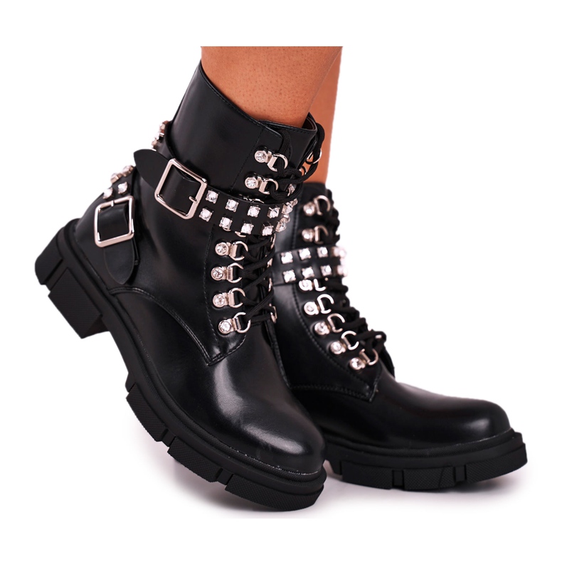 FRGIV Damenstiefel mit Cubic Zirkonia Schwarz Love You Baby