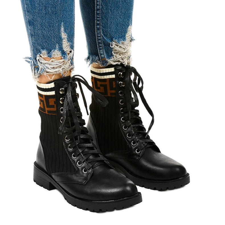 Schwarze Stiefel mit Socke Ferniehill beige