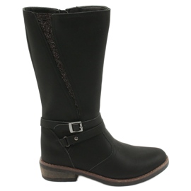 American Club Lange Stiefel mit glitzerndem Schwarz American GC24 / 20