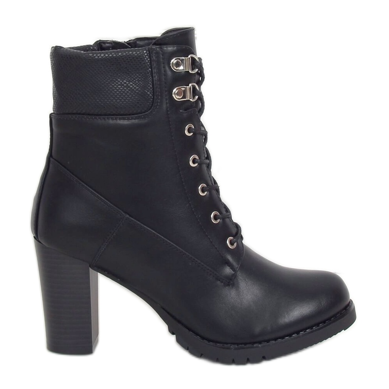 Schwarze Holzstiefel mit Absatz BH2567-KB Schwarz