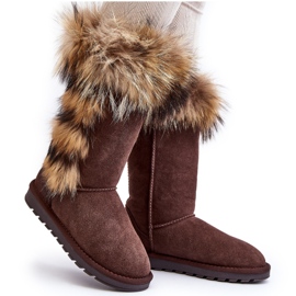 Warme Leder-Schneestiefel für Damen Camel Balvin braun