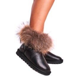 Damen-Schneestiefel aus Leder mit Fell Black Snow Fox schwarz