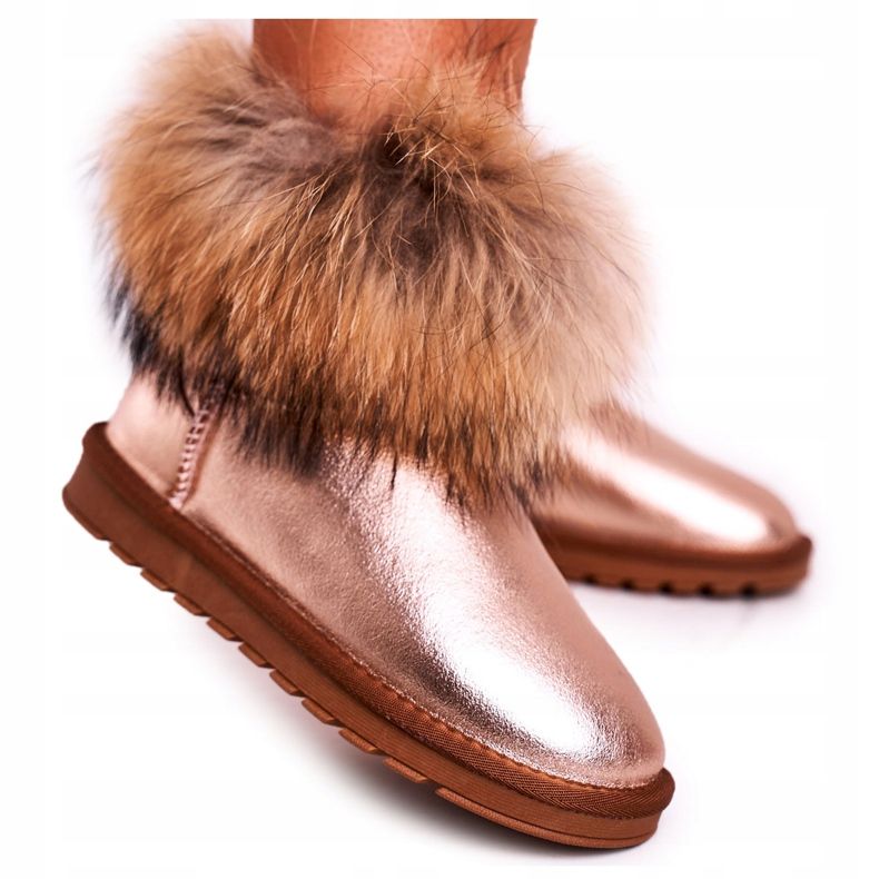 HAN Damen Schneestiefel aus Leder mit Fell Champagner Schneefuchs rosa