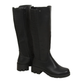 Schwarze Stiefel mit hohen Sohlen 6286-1 Schwarz