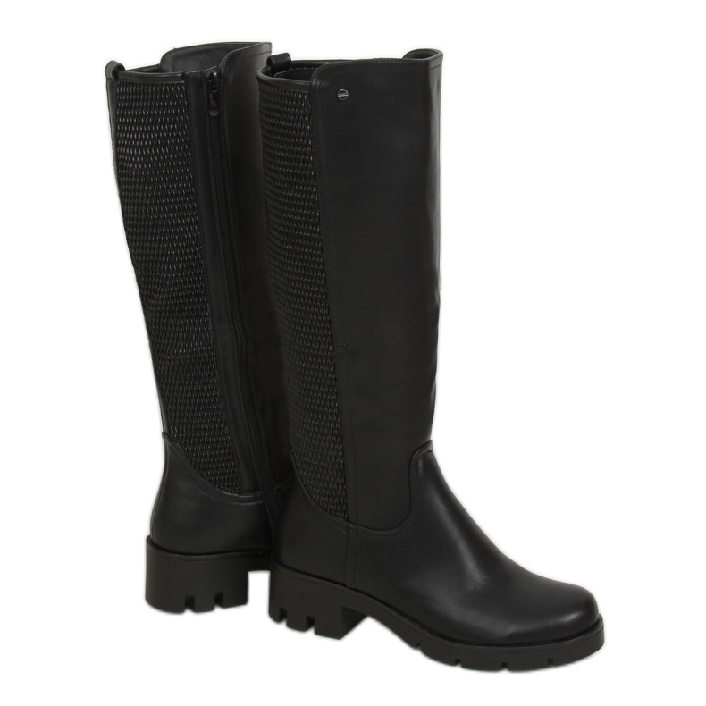 Schwarze Stiefel mit hohen Sohlen 6286-1 Schwarz