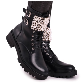 Marquiiz Damenstiefel mit flachem Absatz Military Black Bemmer schwarz