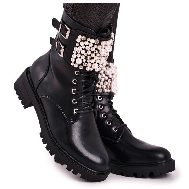 Marquiiz Damenstiefel mit flachem Absatz Military Black Bemmer schwarz