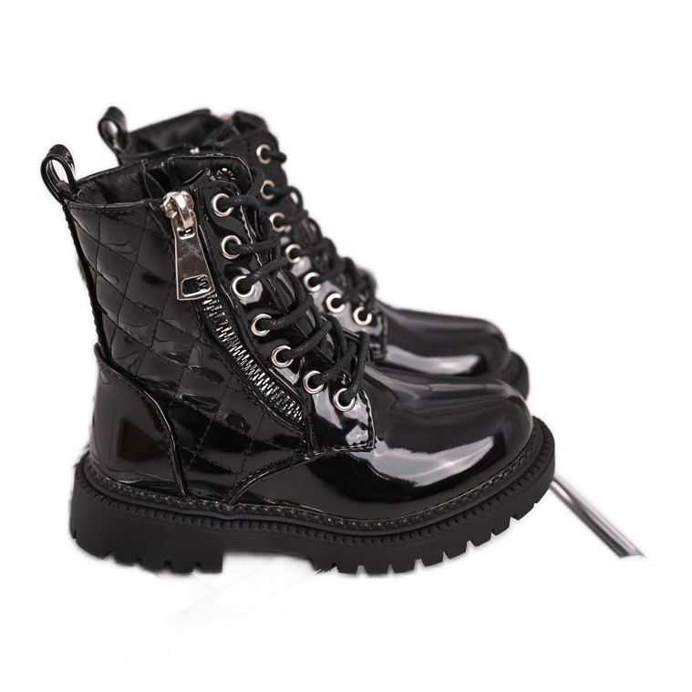 FRROCK Kinderstiefel mit Fell gewärmt, schwarz lackiert Say You