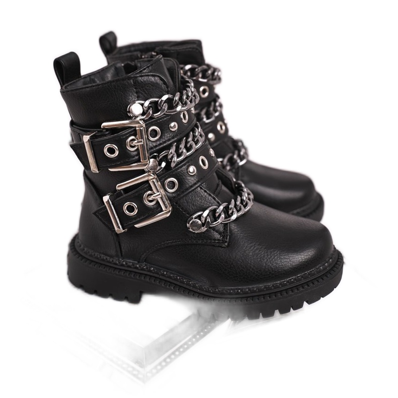 FRROCK Warme Kinderstiefel mit Schnallen Fell Schwarz Fun Time