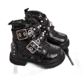 FRROCK Mit Pelz erwärmte Kinderstiefel, lackiert Black Mary schwarz