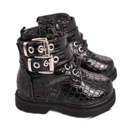 FRROCK Mit Pelz erwärmte Kinderstiefel, schwarz lackierte Valentina