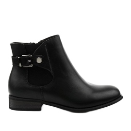 Schwarze flache Stiefelette mit Gummizug und Reißverschluss 20Y8035-1