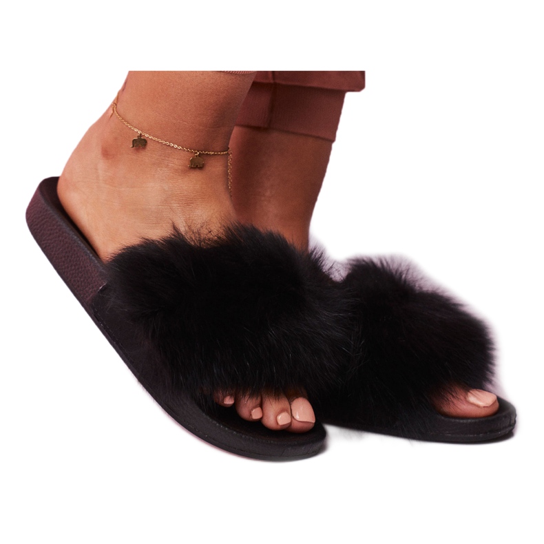 SEA Damenhausschuhe mit Fell Black Belmondo schwarz