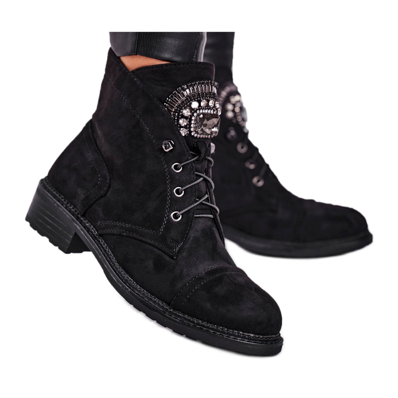 Warme Stiefel für Damen Wildleder Crystals Schwarz Hondus