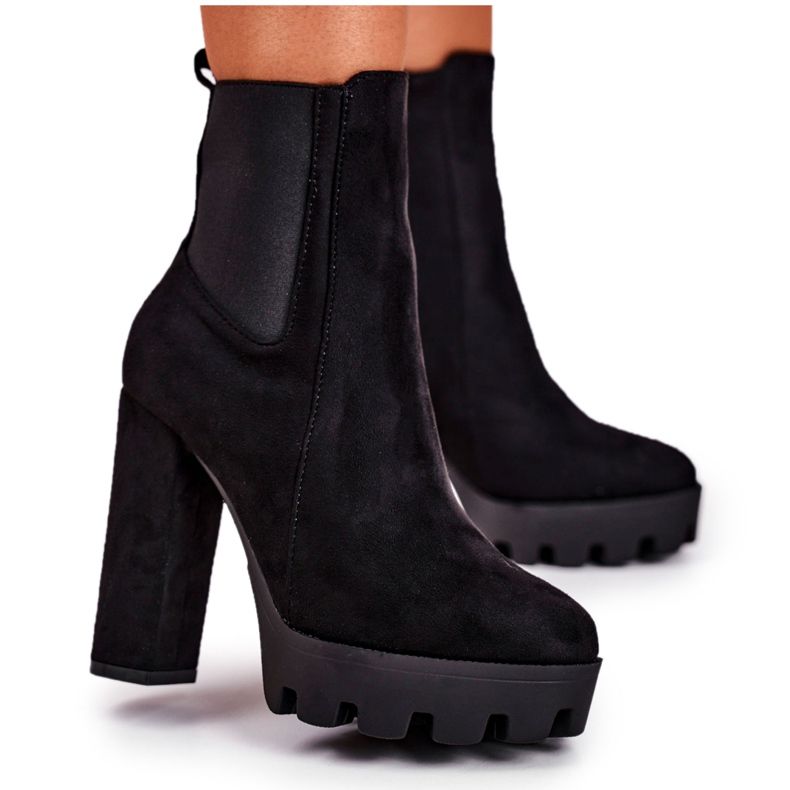 FW1 Damenstiefel mit hohem Absatz Öko-Wildleder Schwarz Juliet