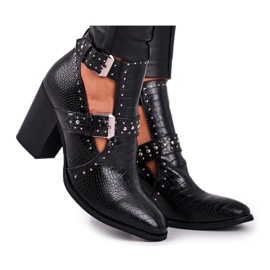 FRSS Damenstiefel mit Kroko-Ausschnitten Schwarz Aria