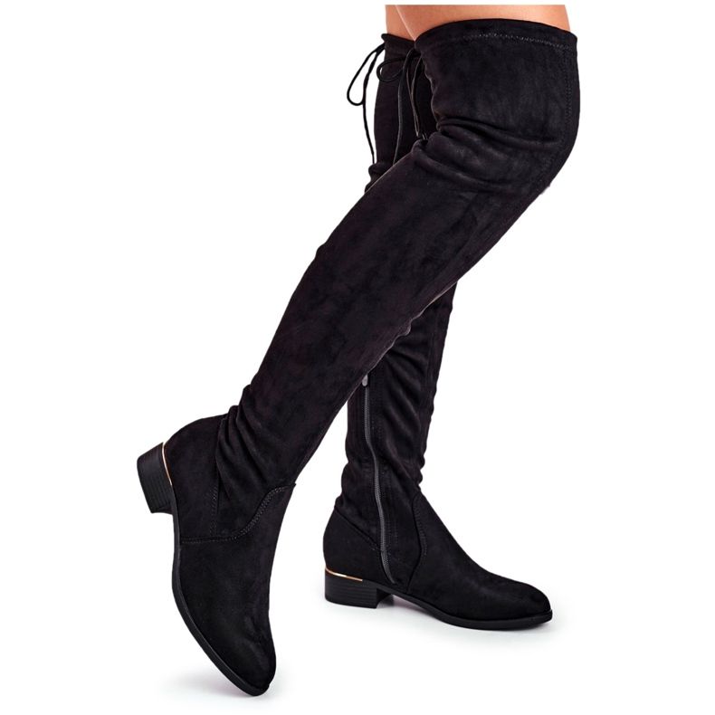 FRBS Overknee-Stiefel aus Öko-Wildleder für Damen Black Dove schwarz